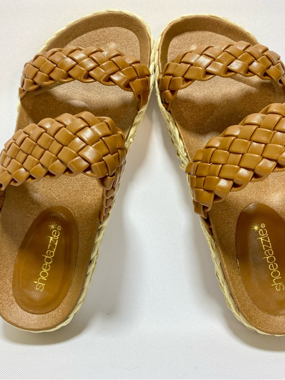 Shoe Dazzle Cognac Braided Platform Slide Sandals